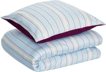 Hübsch sengetøj bomuldssatin - blå/bordeaux/hvid - 140x200 cm