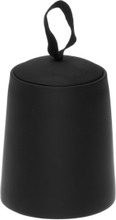 Doftljus i keramik kruka med lock och läderstrap svart. Doft av Black Sandal