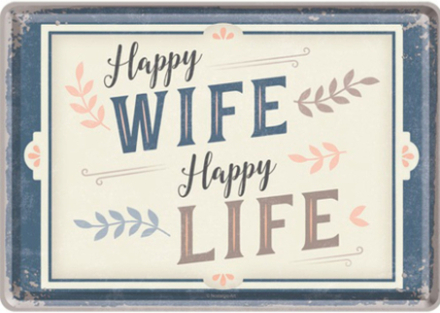 Metalen Postkaart Happy Wife Happy Life