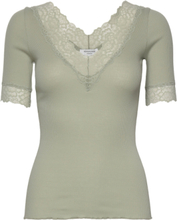 Organic T-Shirt W/ Lace Tops T-shirts & Tops Short-sleeved Green Rosemunde