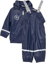 Rain Set Pu W. Fleece Lining Outerwear Rainwear Rainwear Sets Blå Color Kids*Betinget Tilbud