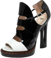 pre-owned Patent and Leather Open-Toe Platform Sandals