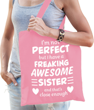 Cadeau tas voor zus - roze - katoen - 42 x 38 cm - awesome sister
