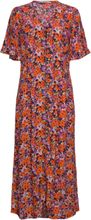 Short-Sleeved Midi Dress With Floral Pattern Knælang Kjole Red Esprit Casual