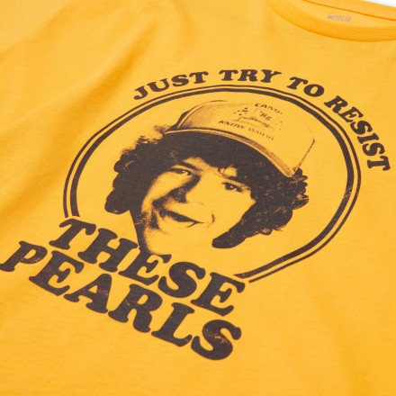 Stranger Things Dustin's Pearls Women's Cropped T-Shirt - Mustard - L