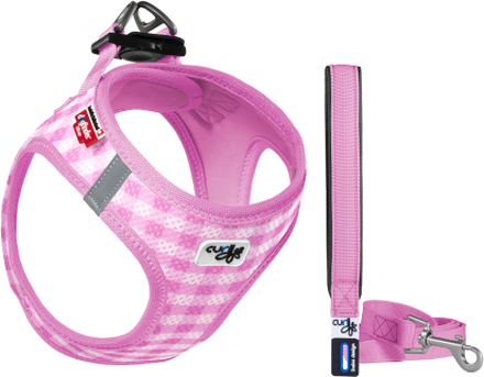 Curli Vest Geschirr Air-Mesh & Basic Leine - pink Caro - Grösse S: Brustumfang 40 - 45 cm + Leine 140 cm / 15 mm