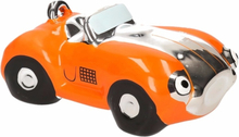 Oranje jongens sportauto cabriolet spaarpot 15 cm