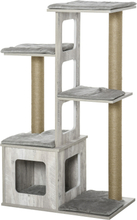 Albero tiragraffi per gatti multi livello con cuccia e corde in iuta grigio