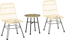 Set mobili da giardino 3 pezzi con tavolino e sedie in rattan per esterni crema