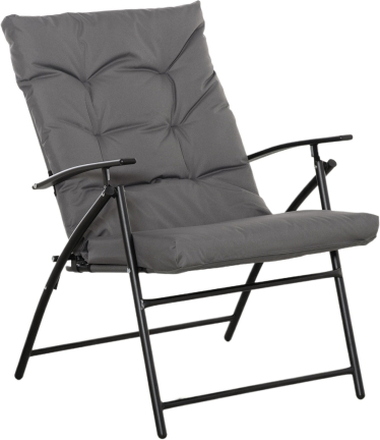 Sedia pieghevole campeggio in metallo con schienale reclinabile e cuscino grigio