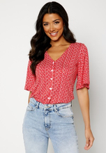 Happy Holly Malini button frill top Red / Floral 52/54