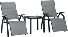 Set 2 sedie a sdraio reclinabili imbottite e tavolo in vetro da giardino grigio