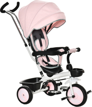 Triciclo per bambini 2 in 1 con maniglione tettuccio e poggiapiedi colore rosa
