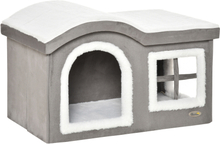 Casetta per gatti da interno con 2 entrate e finestra 64x37x40cm bianco e grigio