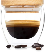 Kaffeglas med lock 100 ml handgjort borosilikatglas bambu