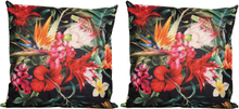 2x Bank/sier kussens donkergroen met tropische bloemen print voor binnen en buiten 45 x 45 cm