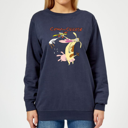Cow and Chicken Characters Women's Sweatshirt - Navy - XL