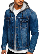 Granatowa jeansowa kurtka męska z kapturem Denley RB9887-1