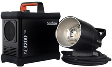Godox AD1200Pro Battery Powered Flash System 1200Ws Power Output Built-in 2.4G Wireless X System TTL Flash Strobe Monolight 1/8000s HSS 0.01-2s Recycle Time 40w Modeling Light 5600K Color Temperature for Studio Outdoor Photography