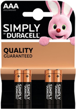 4x Duracell AAA Simply batterijen alkaline LR03 MN2400 1.5 V