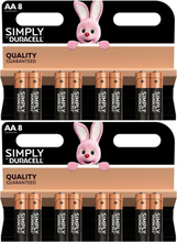 16x Duracell AA Simply batterijen alkaline LR6 MN1500 1.5 V