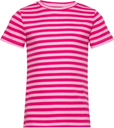 Pkdora Ss O-Neck Rib Top T-shirts Short-sleeved Rosa Little Pieces*Betinget Tilbud