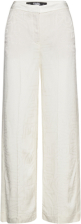 Logo Tailored Pants Bottoms Trousers Wide Leg White Karl Lagerfeld