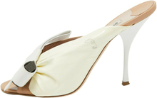 Ruched Patent and Leather Bow Open-Toe Mules