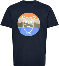 "Regular Mountain Front Print T-Shir Tops T-Kortærmet Skjorte Navy Knowledge Cotton Apparel"