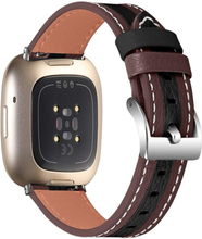Fitbit Sense / Versa 3 splicing design cowhide leather watch strap - Brown / Black