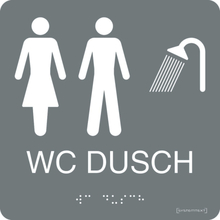 Taktil skylt "WC/Dusch Dam/Herr" Grå