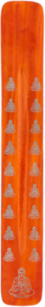 Orange Rökelsehållare i Trä med Buddha-Motiv 26 cm
