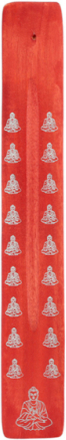 Röd Rökelsehållare i Trä med Buddha-Motiv 26 cm