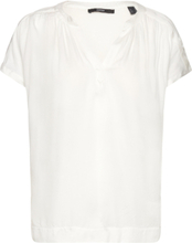 V-Necked Viscose Blouse Tops T-shirts & Tops Short-sleeved White Esprit Collection