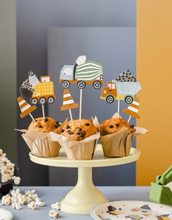 6 stk Anleggsmaskinger og Trafikkjegler Cupcake / Kakeflagg - Little Builder