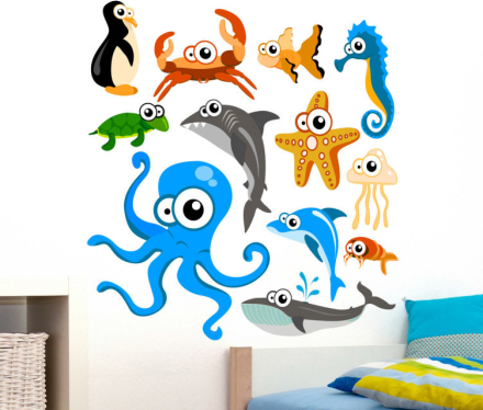 Sticker kind zeedieren vrolijk kleur