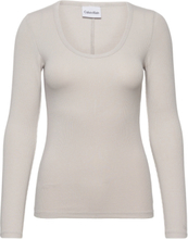 Modal Rib Scoop Neck Ls Top Tops T-shirts & Tops Long-sleeved Grey Calvin Klein