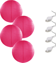 Setje van 4x stuks luxe fuchsia roze bolvormige party lampionnen 35 cm met lantaarnlampjes