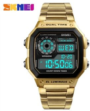SKMEI Mens Business Square Dial Digital Watch [Dual Time] [EL Luminous]