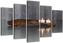 Canvastavla - Zen composition with candles & wood, 5 delar (Asien)