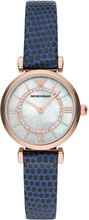 Emporio Armani AR11468 Horloge Gianni T-Bar staal-leder rosekleurig-blauw 28 mm