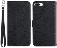 For iPhone 8 Plus/7 Plus Skin-touch Feeling PU Leather Cell Phone Case Bag Butterfly Flower Pattern