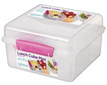 Sistema Madkasse - Lunch Cube Max - Rum i 2 Lag m. Bæger - 2L - Klar/Pink
