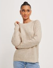 Selected Femme - Stickade tröjor - Birch - Slflulu Ls Knit O-Neck B Noos - Tröjor - Knitted sweaters