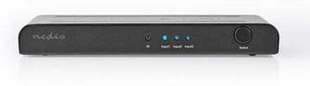 Nedis HDMI - Switch | 3-Port port(s) | 3x HDMI- Ingång | 1x HDMI- utgång | 4K@60Hz | 18 Gbps | Fjärrstyrd | Metall | Antracit