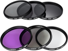 Andoer 62mm Lens Filter Kit UV + CPL + FLD + ND (ND2 ND4 ND8) mit Carry Pouch / Objektivdeckel / Objektivdeckel Halter / Tulip & Rubber Lens Hoods / Reinigungstuch