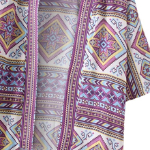 Neue Art und Weise Frauen-Chiffon- Kimono Cardigan Geometric Print lose böhmische Oberbekleidung Strand-Vertuschung-Lila