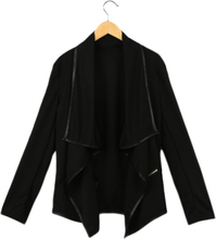 Neue Mode-Damen Mantel solide unregelmäßige Turn-Down-Kragen langarm Zipper Dekoration Strickjacke Mantel Jacke lose Oberbekleidung schwarz