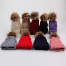 Kid Girl Verdickung gestrickte Beanies Hut Dome Herbst Winter Cap Warm Hut Headwear mit Ball von Fluff