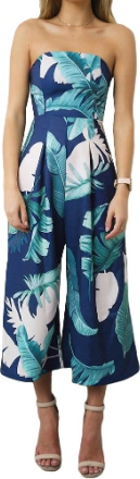 Frauen Overall trägerlosen Palm Leaf Geometrische Druck Sommer Overalls Hosen Sleeveless Playsuit Spielanzug